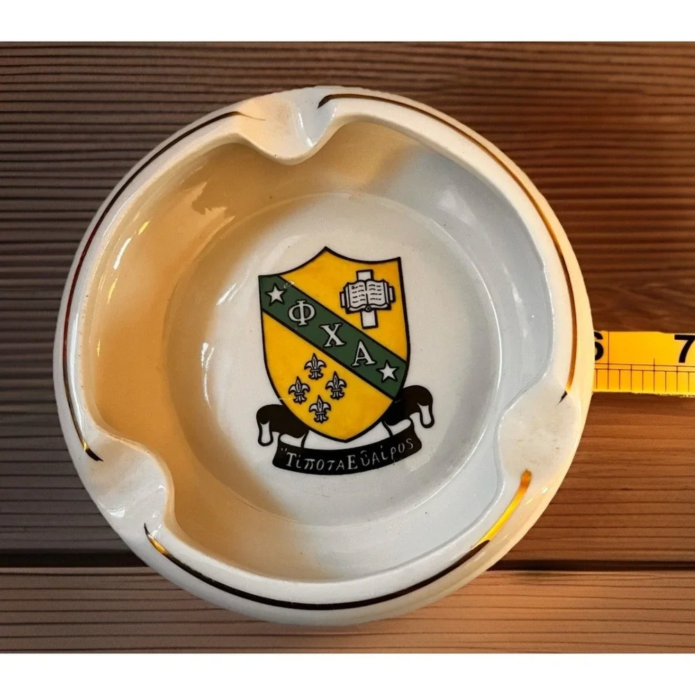 Vintage Phi Chi Alpha ΦΧΑ Fraternity‎ Ashtray Balfour Attleboro MA Gold Trim